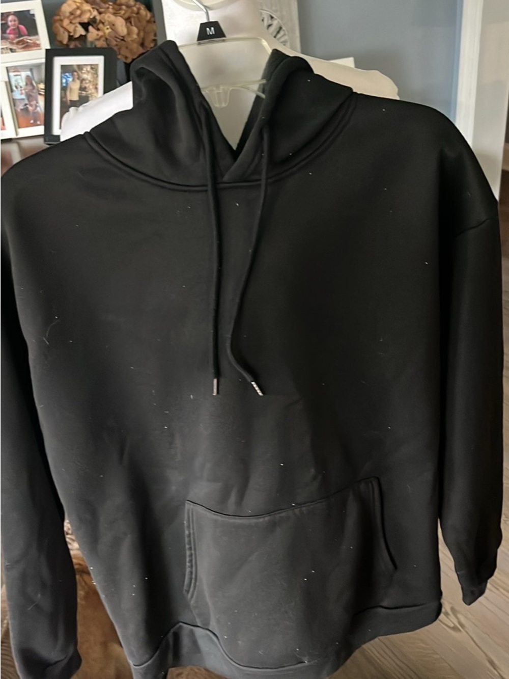Men's Black Pullover Hoodie with Drawstring Hood